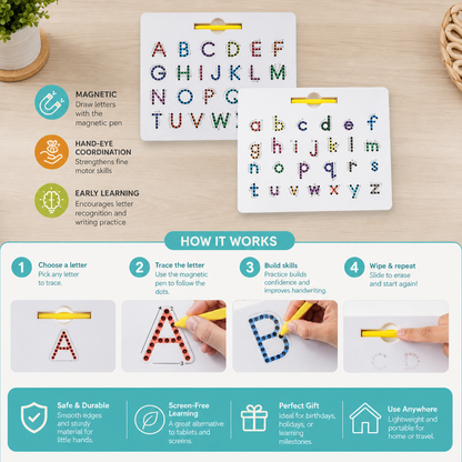 2-in-1 Magnetic Letter Tracing Board for Uppercase & Lowercase Writing Practice