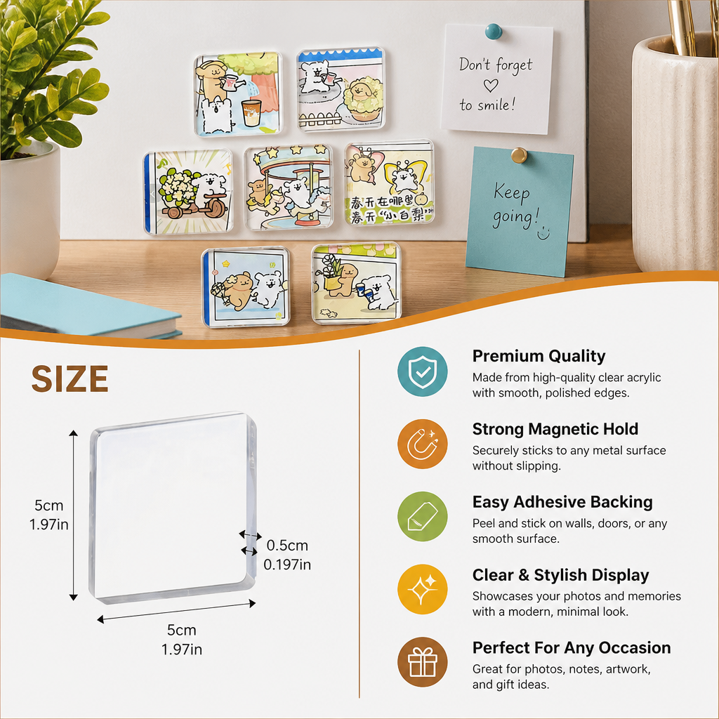 Clear Acrylic Magnetic Photo Frames with Adhesive Backing