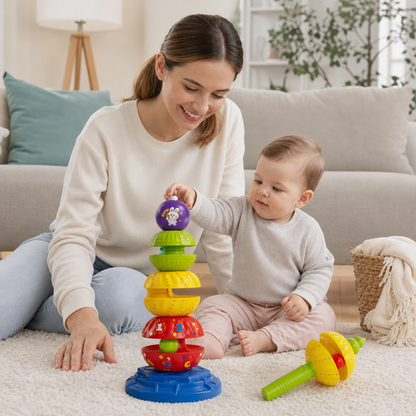 2-in-1 Interactive Rotating Stack & Ball Drop Tower with Rattle for Kids