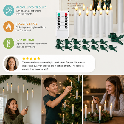 Magic Wand-Controlled Floating LED Candles with Hanging Hooks