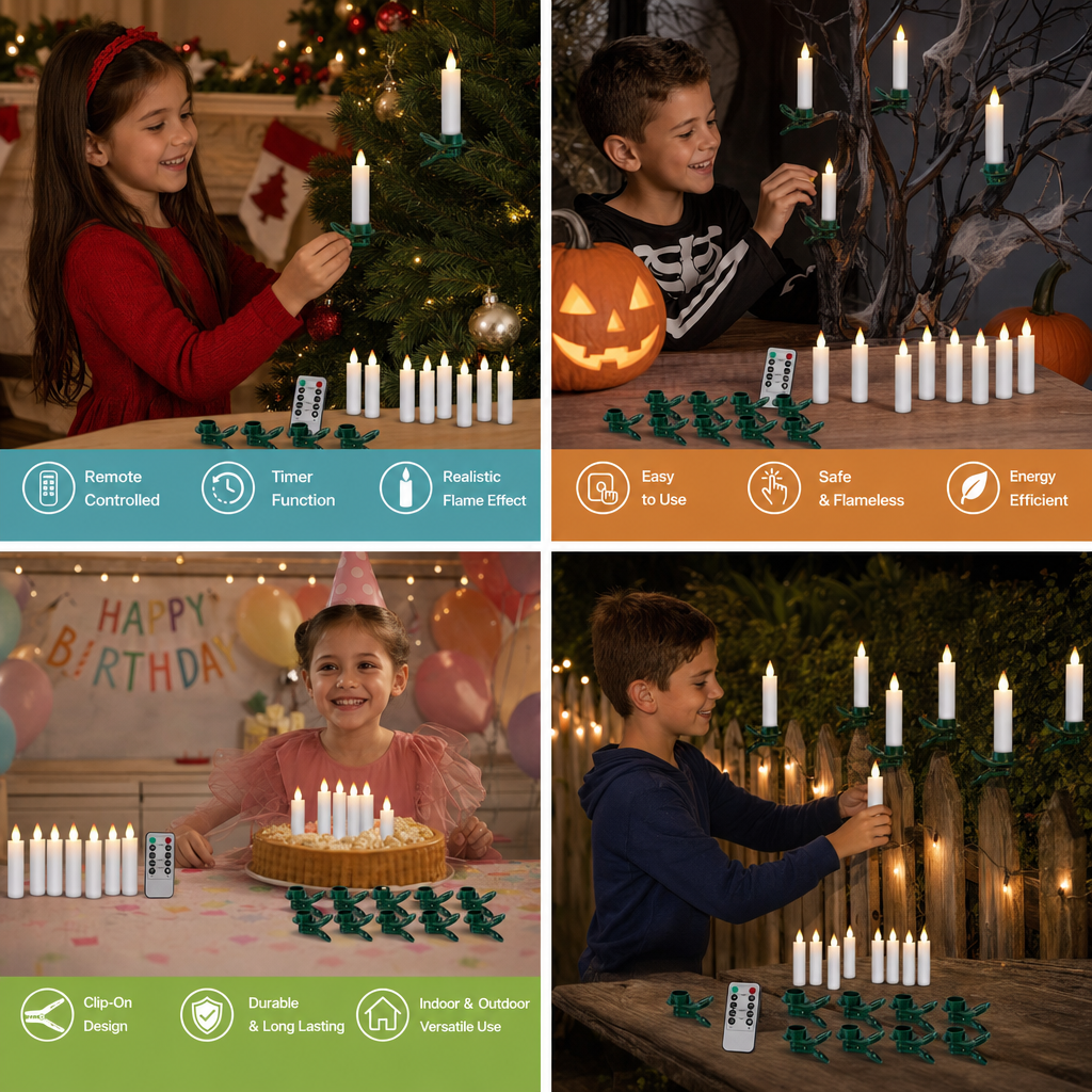 Magic Wand-Controlled Floating LED Candles with Hanging Hooks
