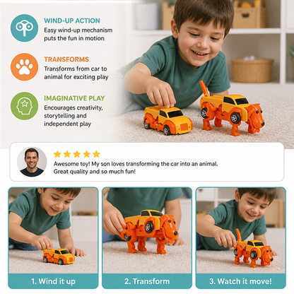 Wind-Up Transforming Animal Car Toy