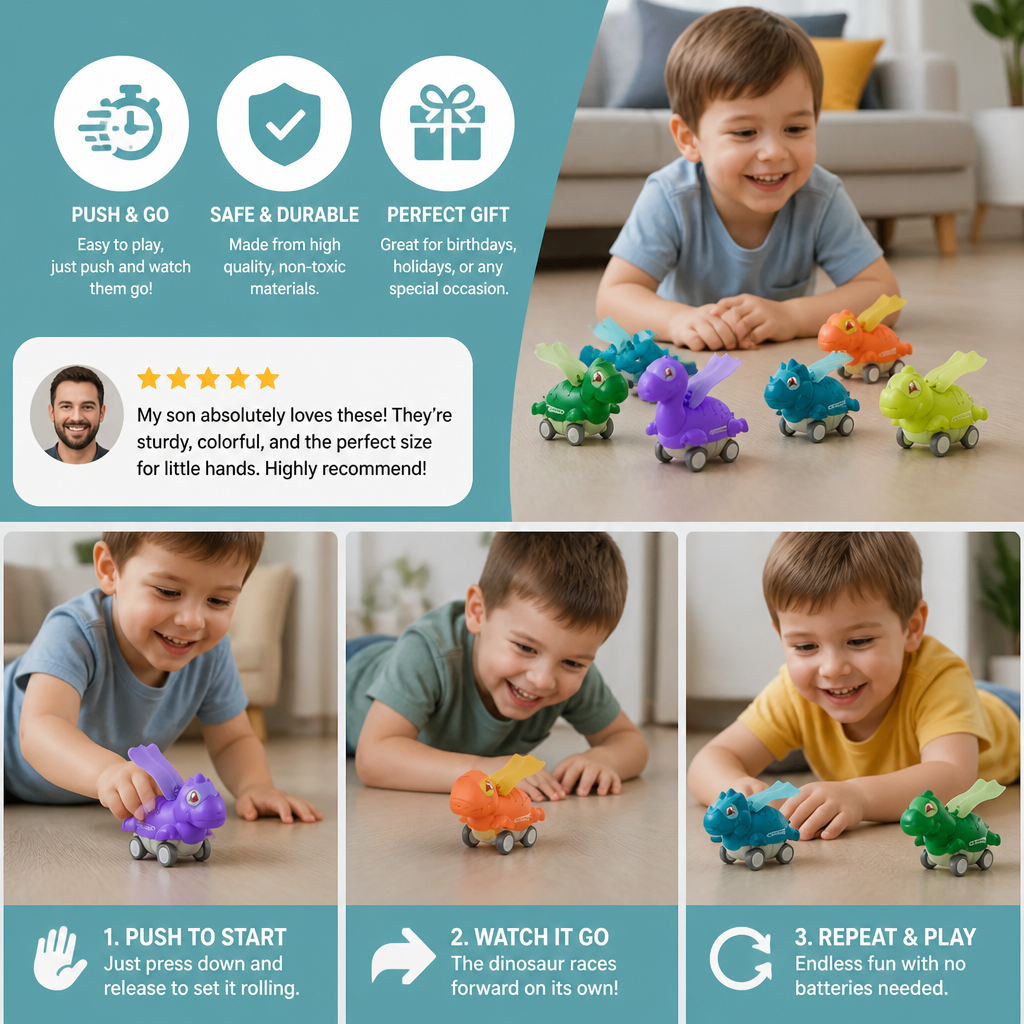 Press & Go Dinosaur Cars – Rolling Dinosaur Toys for Kids