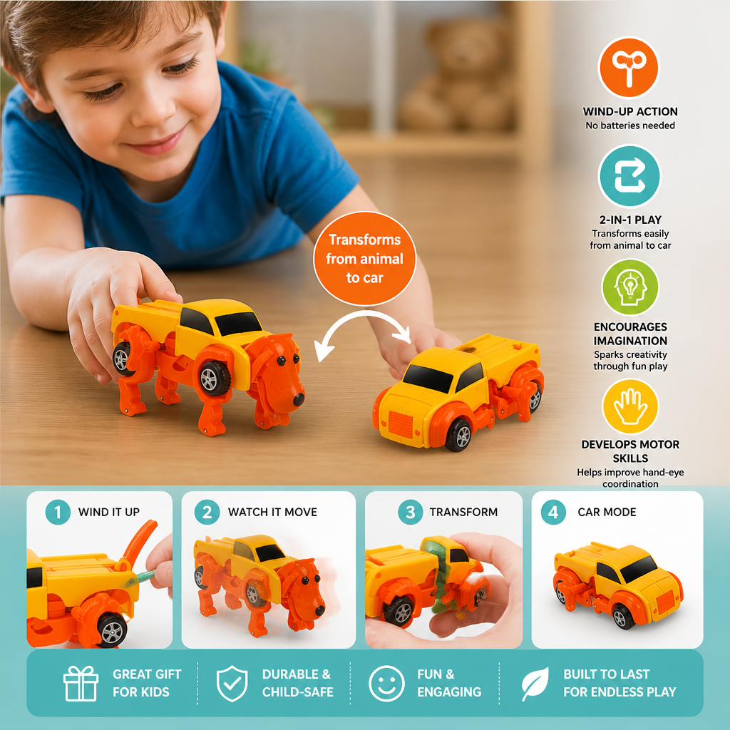 Wind-Up Transforming Animal Car Toy