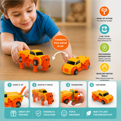 Wind-Up Transforming Animal Car Toy