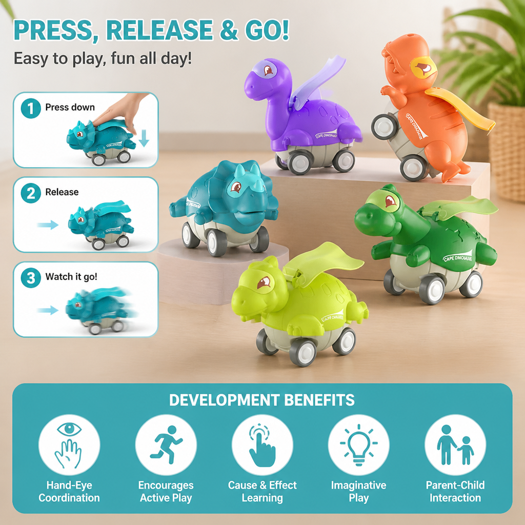 Press & Go Dinosaur Cars – Rolling Dinosaur Toys for Kids