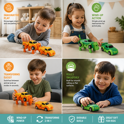 Wind-Up Transforming Animal Car Toy