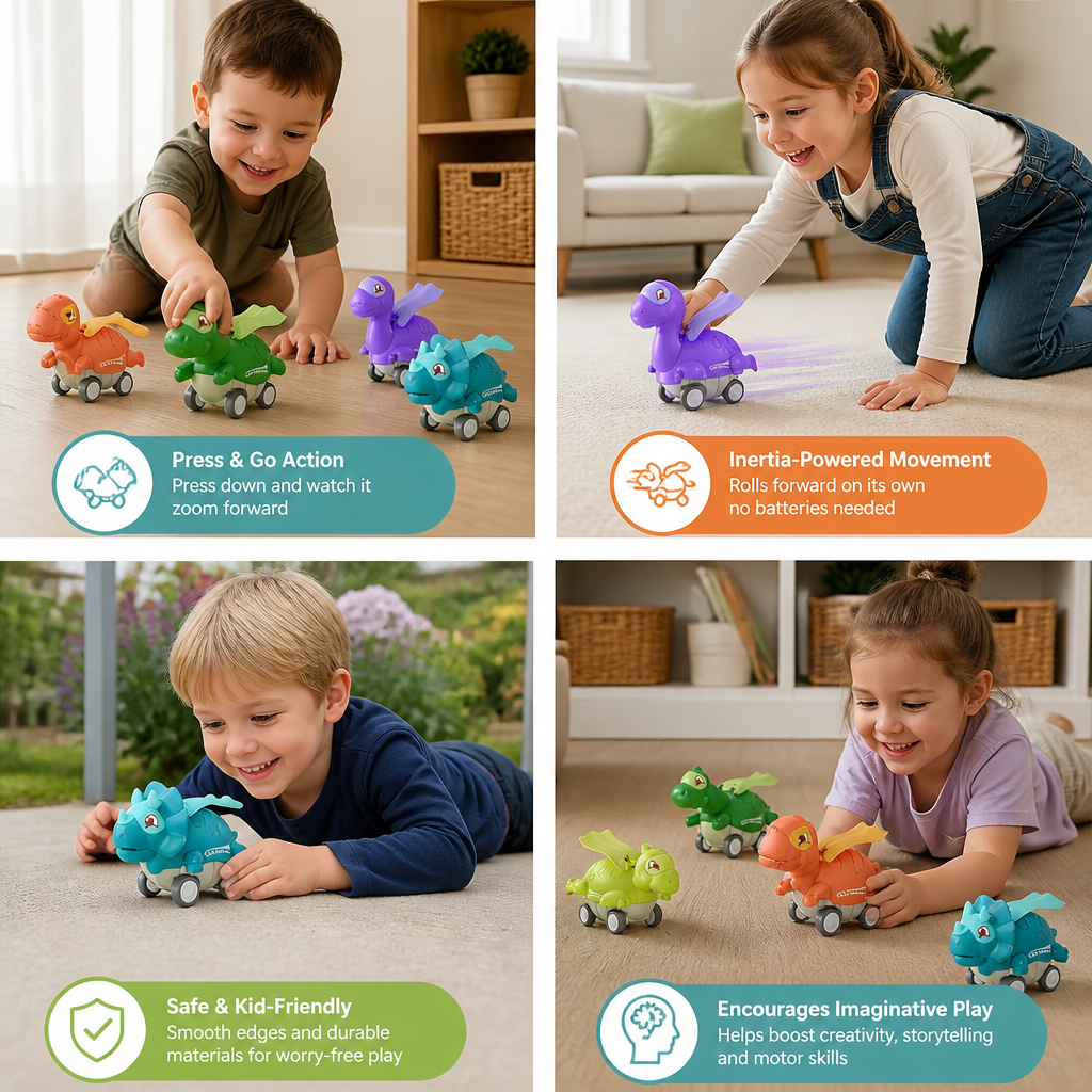 Press & Go Dinosaur Cars – Rolling Dinosaur Toys for Kids