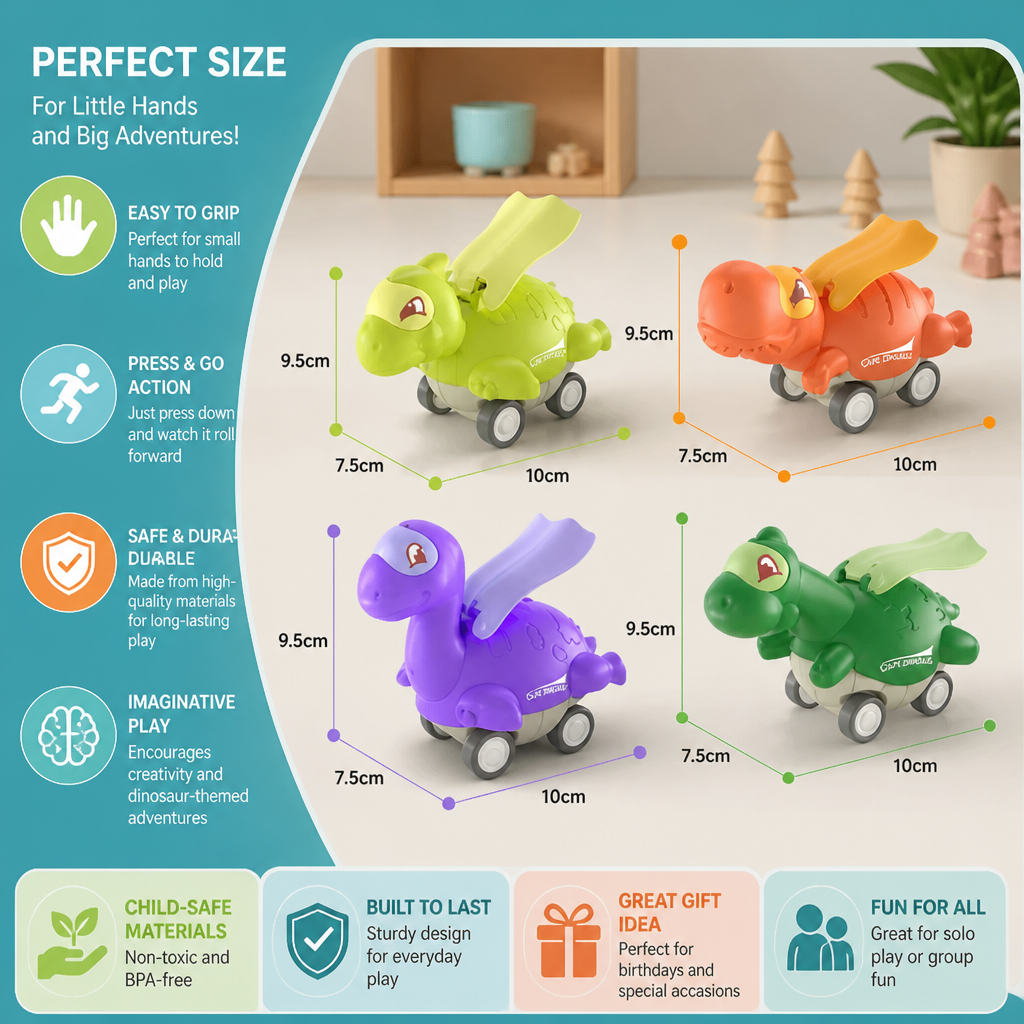 Press & Go Dinosaur Cars – Rolling Dinosaur Toys for Kids