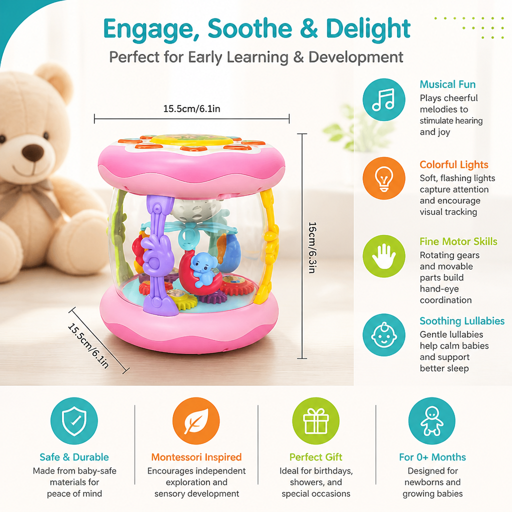 Interactive Musical Toy with Lights – Montessori Sensory & Soothing Lullaby Toy
