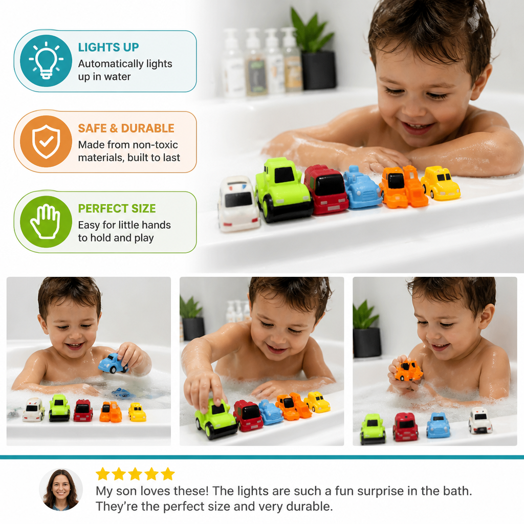 Light-Up Bath Toy Car Set – Water-Activated Baby Bath Toys
