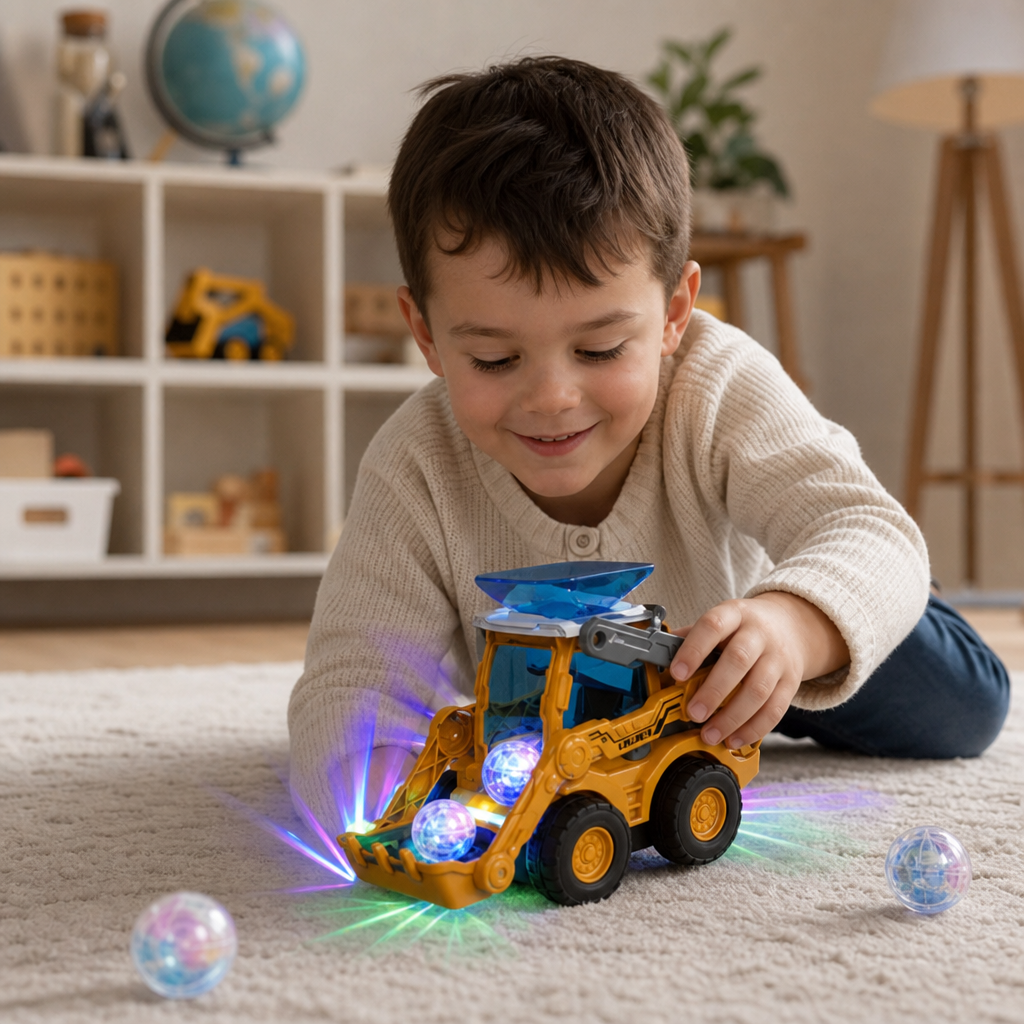 Interactive Light-Up Construction Bulldozer with Ball Launcher for Kids