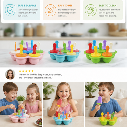 7-Piece Silicone Popsicle Mold – Reusable Ice Pop Maker for Kids