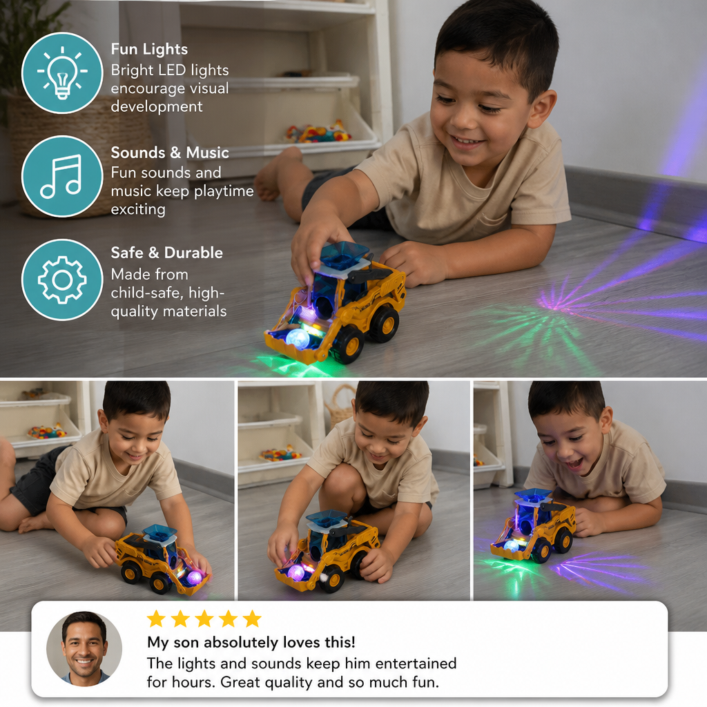 Interactive Light-Up Construction Bulldozer with Ball Launcher for Kids