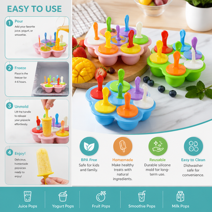 7-Piece Silicone Popsicle Mold – Reusable Ice Pop Maker for Kids
