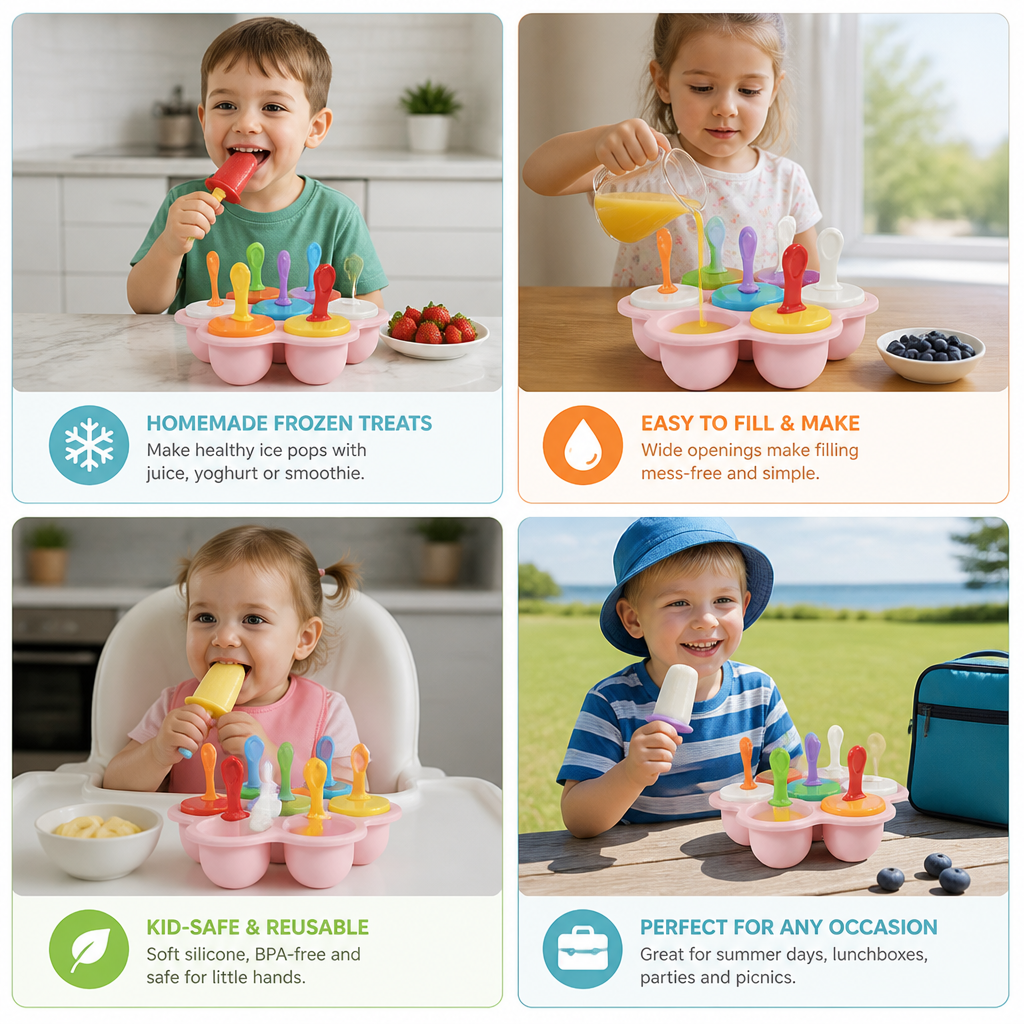 7-Piece Silicone Popsicle Mold – Reusable Ice Pop Maker for Kids