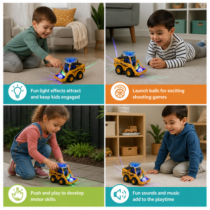 Interactive Light-Up Construction Bulldozer with Ball Launcher for Kids