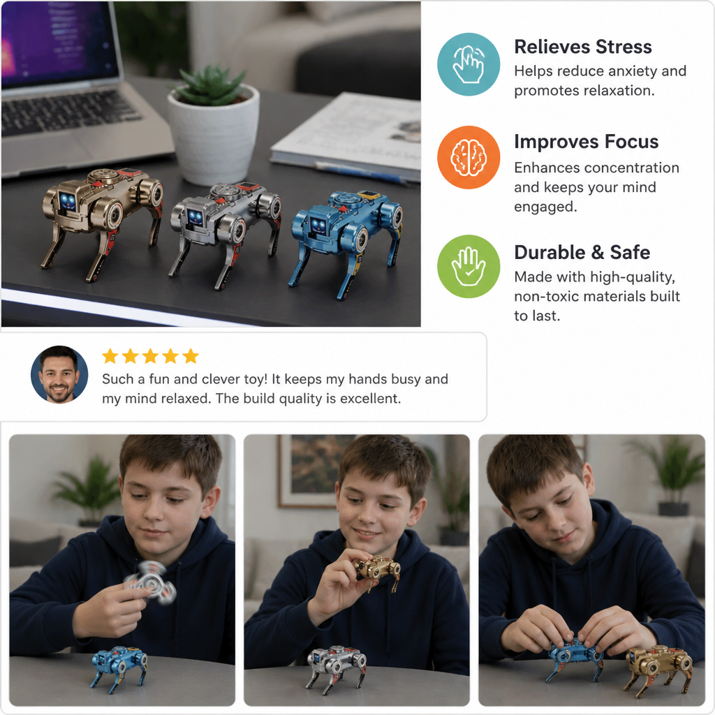 3-in-1 Mechanical Robot Dog Fidget Spinner Toy