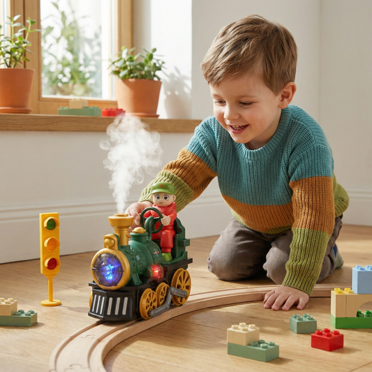 Cute Steam Train Toy with Lights, Music & Realistic Steam Effect