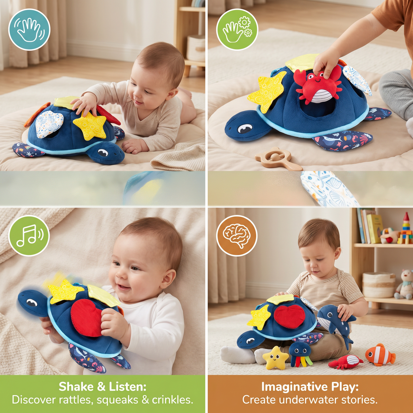 Montessori Turtle Activity Toy – Soft Sensory Play for Kids