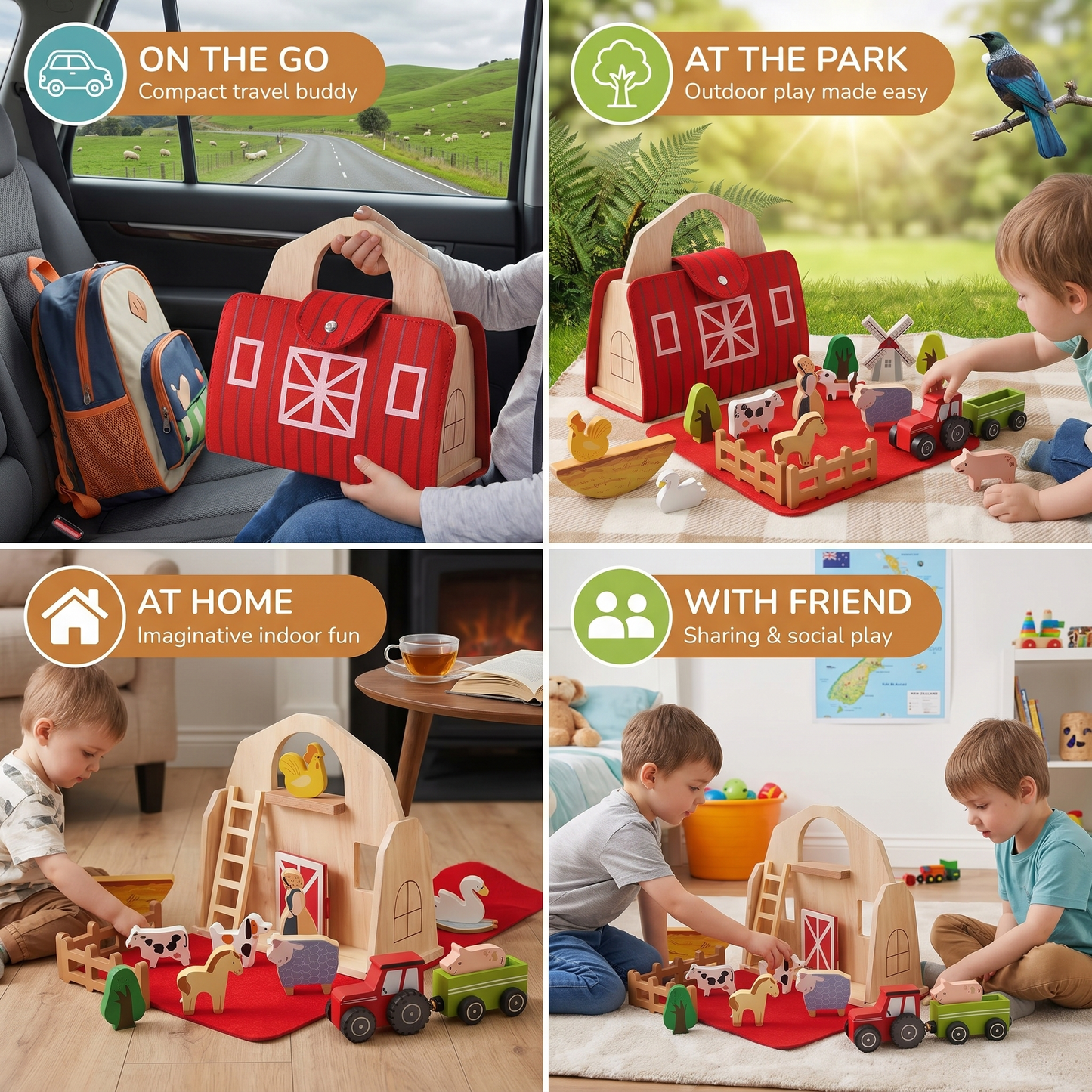Montessori Wooden & Felt Farm Travel Toy – Perfect for On-the-Go Play