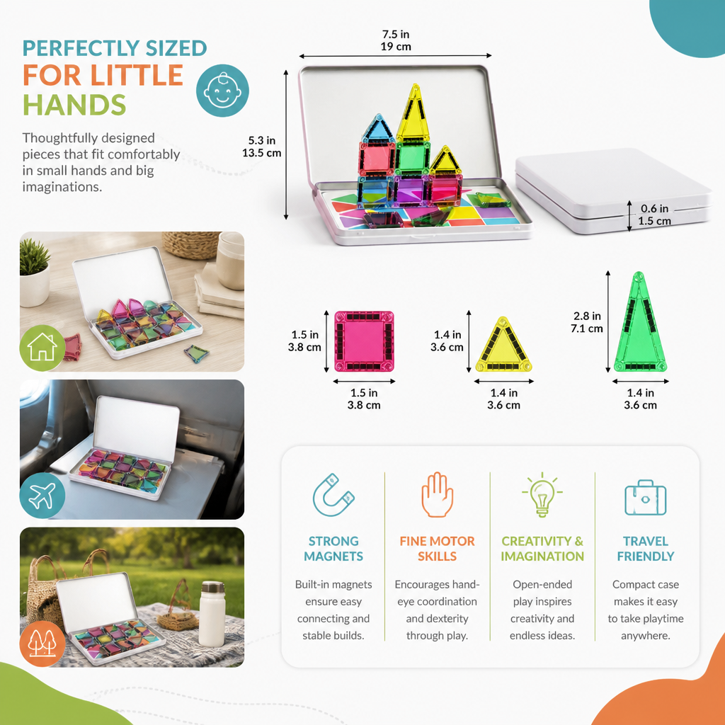 Compact Magnetic Tiles – 40-Piece Montessori Travel Set