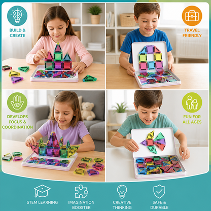 Compact Magnetic Tiles – 40-Piece Montessori Travel Set