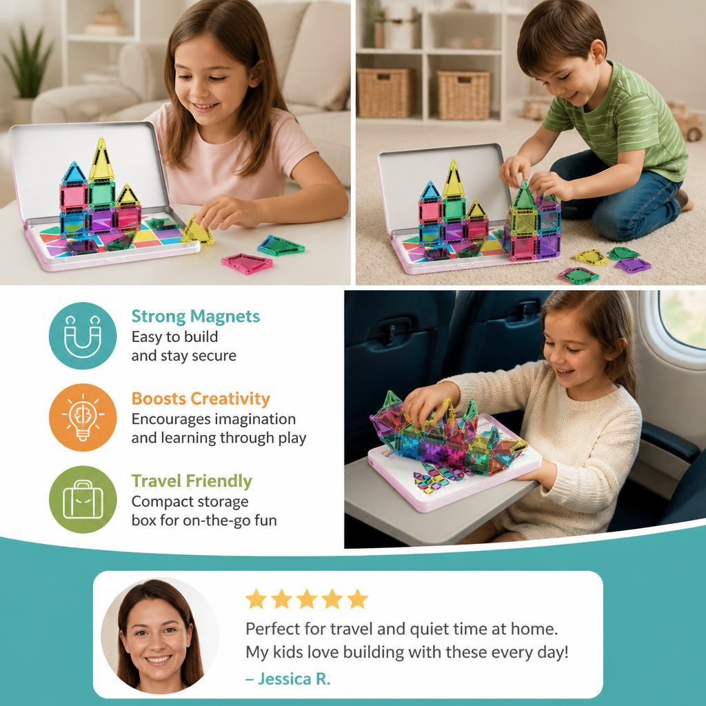 Compact Magnetic Tiles – 40-Piece Montessori Travel Set