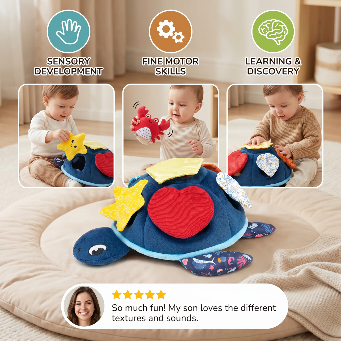 Montessori Turtle Activity Toy – Soft Sensory Play for Kids