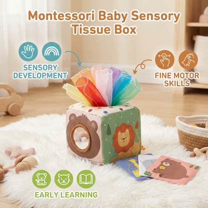 Montessori Baby Sensory Tissue Box – Soft Crinkle & Touch Activity Toy