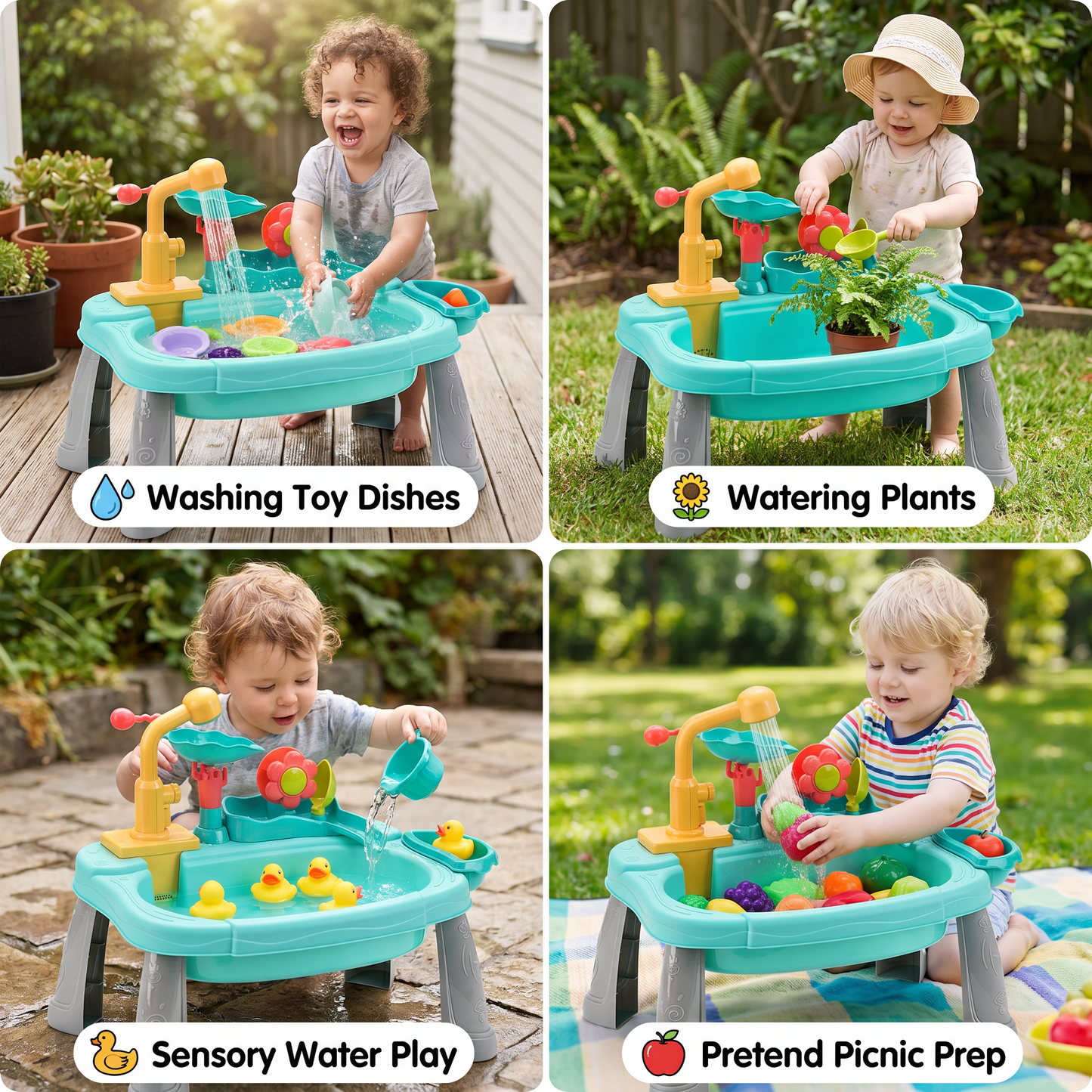 Ergonomic Elevated Kids Kitchen Sink Playset with Electric Running Water