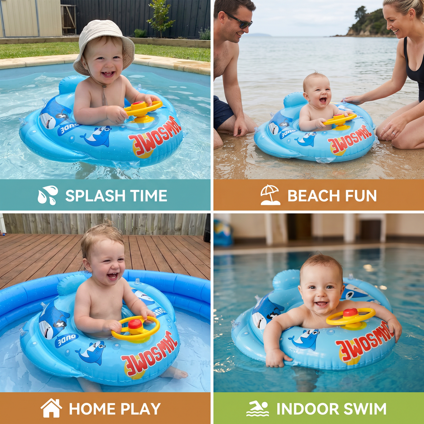 Baby Shark Pool Float with Steering Wheel for Toddlers