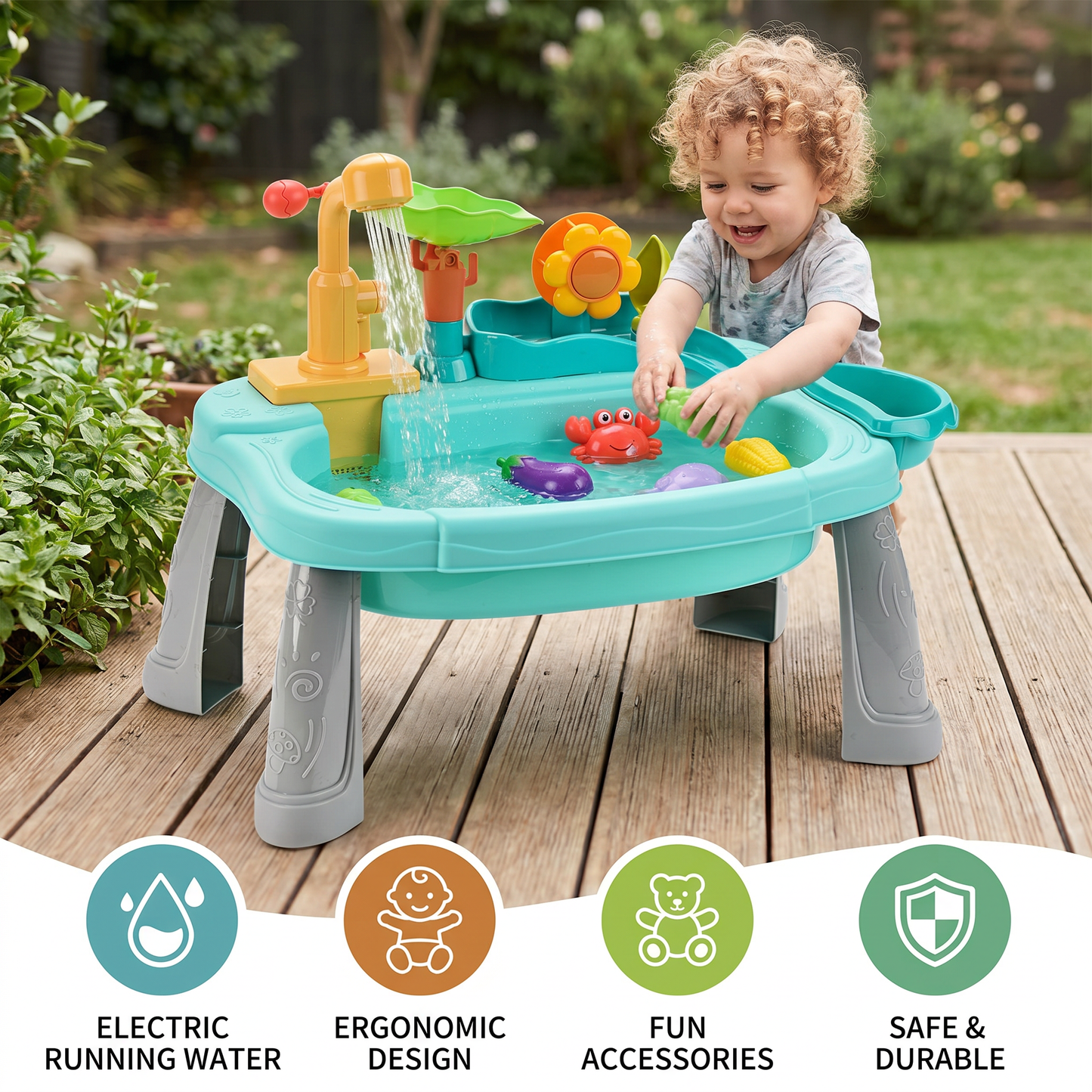 Ergonomic Elevated Kids Kitchen Sink Playset with Electric Running Water