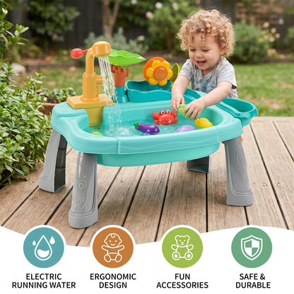 Ergonomic Elevated Kids Kitchen Sink Playset with Electric Running Water