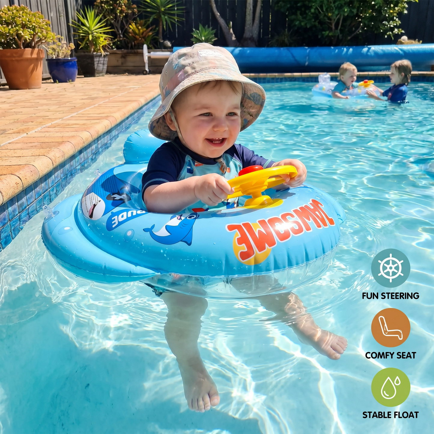 Baby Shark Pool Float with Steering Wheel for Toddlers