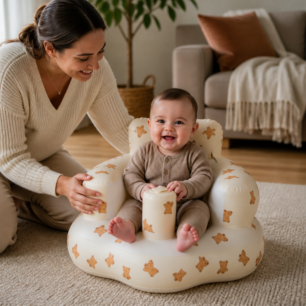 Inflatable Baby Floor Seat with Built-In Pump – Portable & Foldable