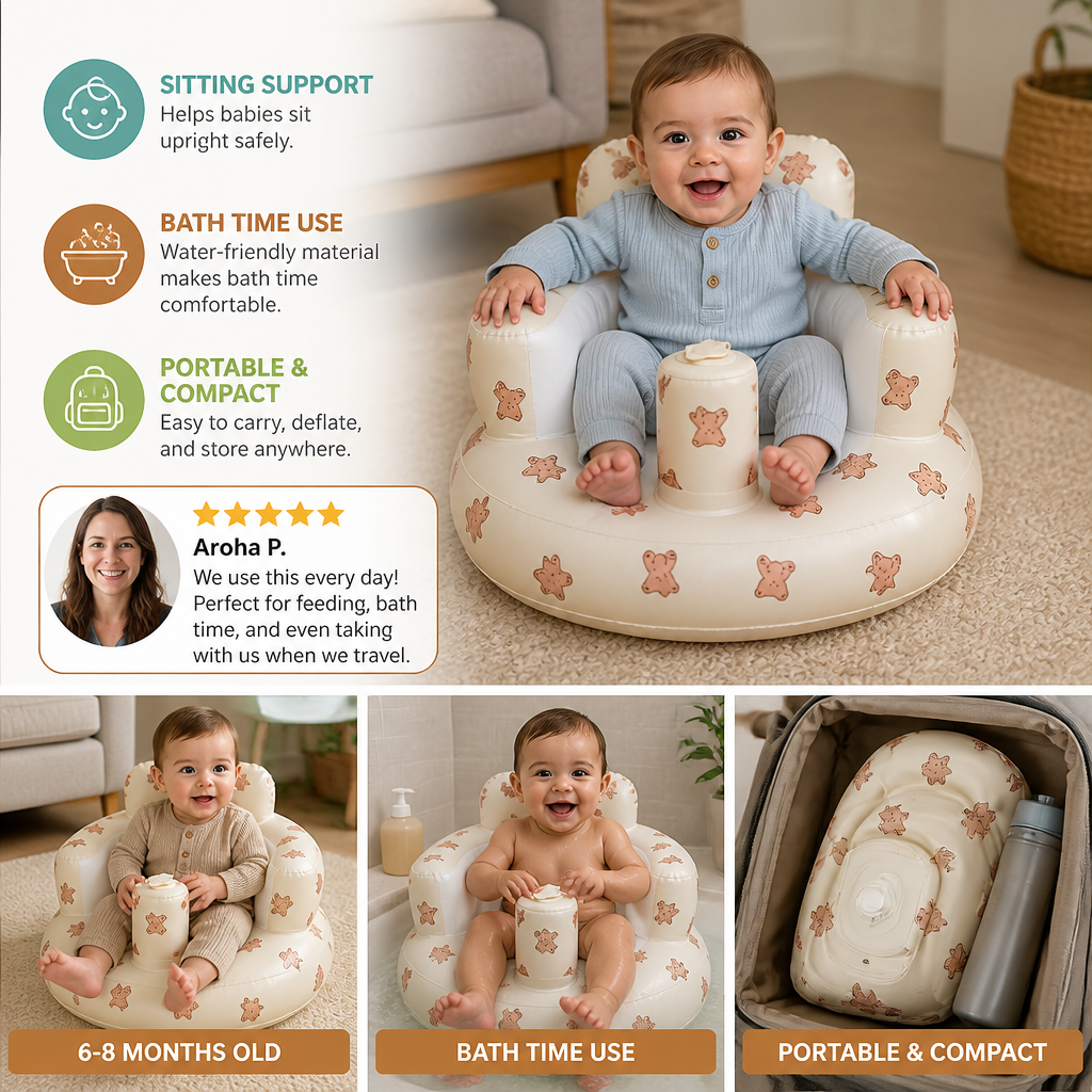 Inflatable Baby Floor Seat with Built-In Pump – Portable & Foldable