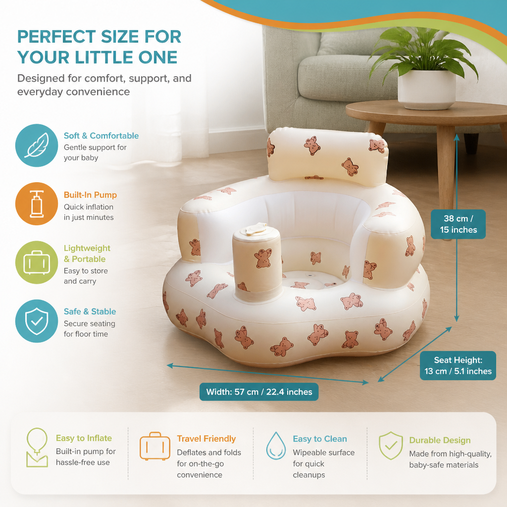 Inflatable Baby Floor Seat with Built-In Pump – Portable & Foldable