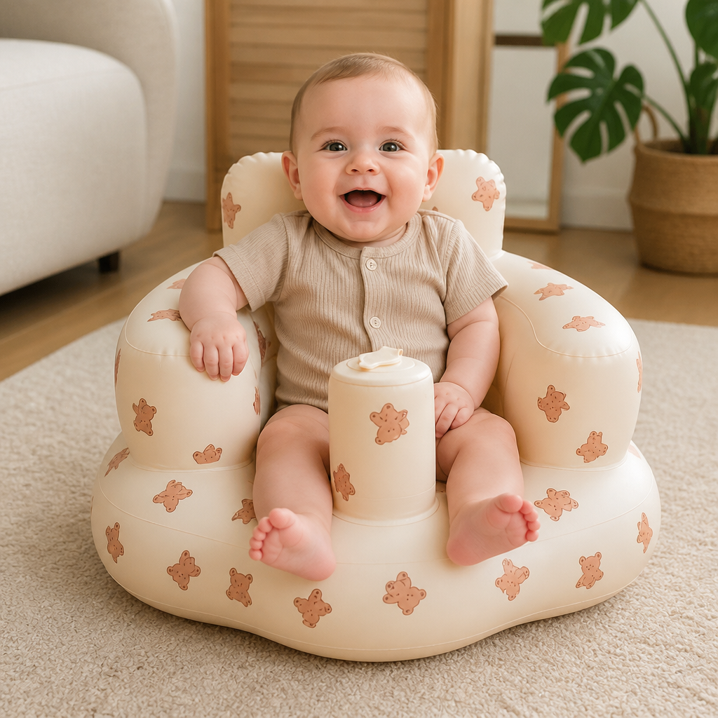 Inflatable Baby Floor Seat with Built-In Pump – Portable & Foldable