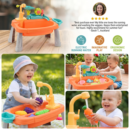 Ergonomic Elevated Kids Kitchen Sink Playset with Electric Running Water