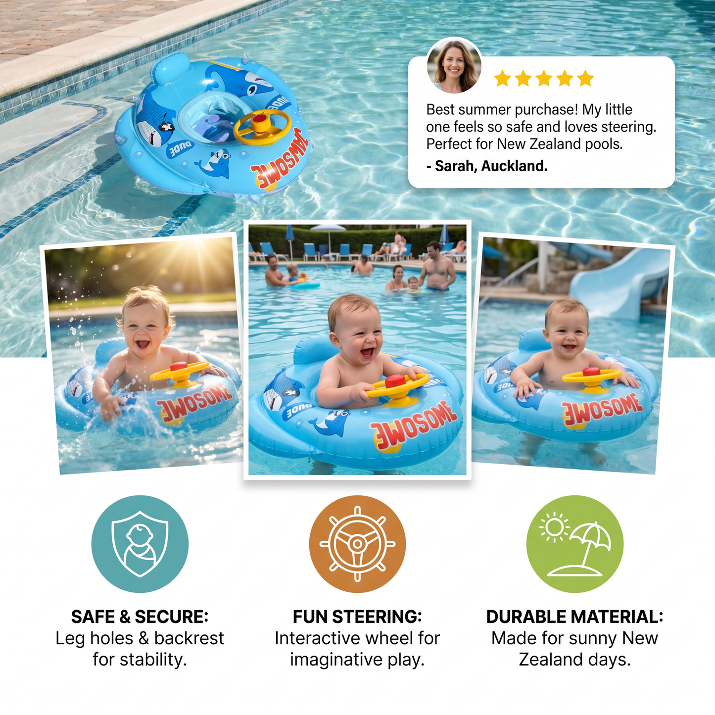 Baby Shark Pool Float with Steering Wheel for Toddlers