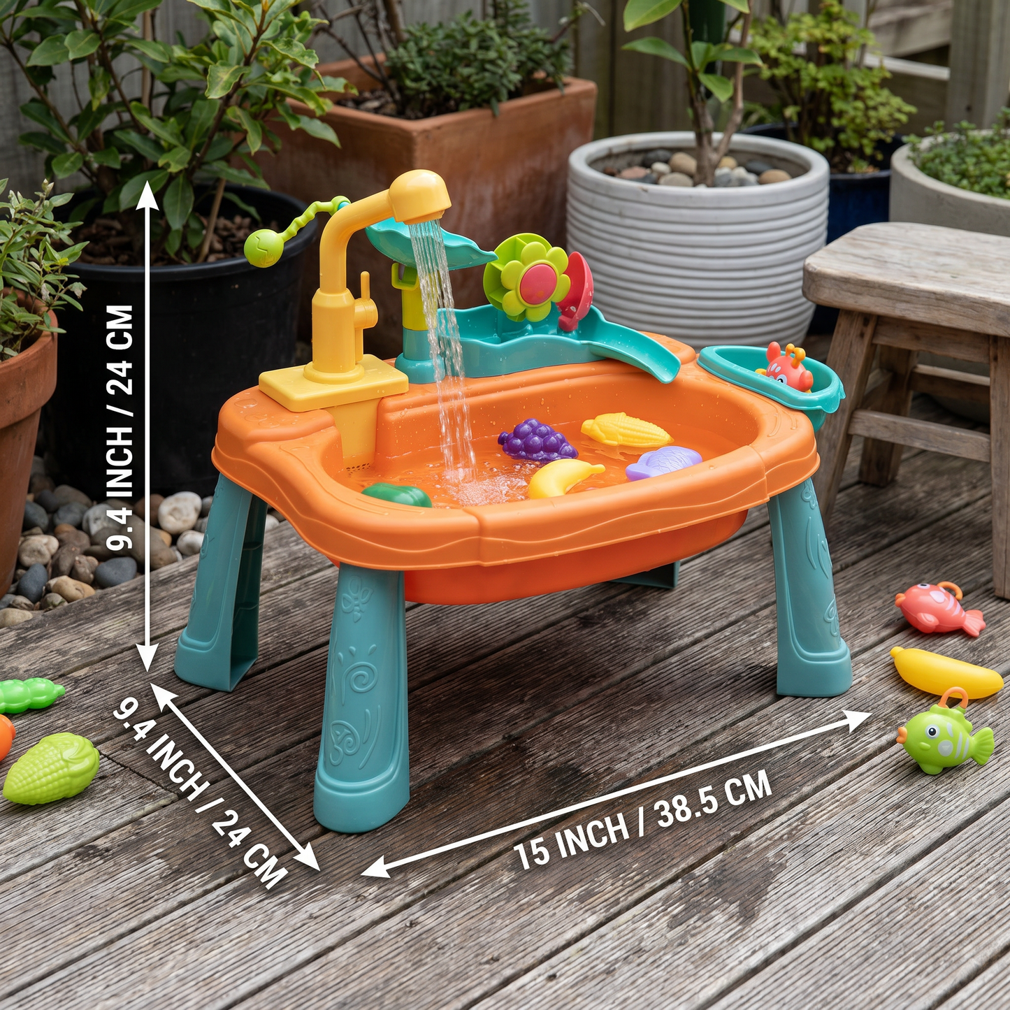 Ergonomic Elevated Kids Kitchen Sink Playset with Electric Running Water