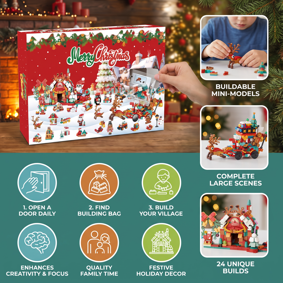 Christmas Village Building Blocks Advent Calendar for Kids