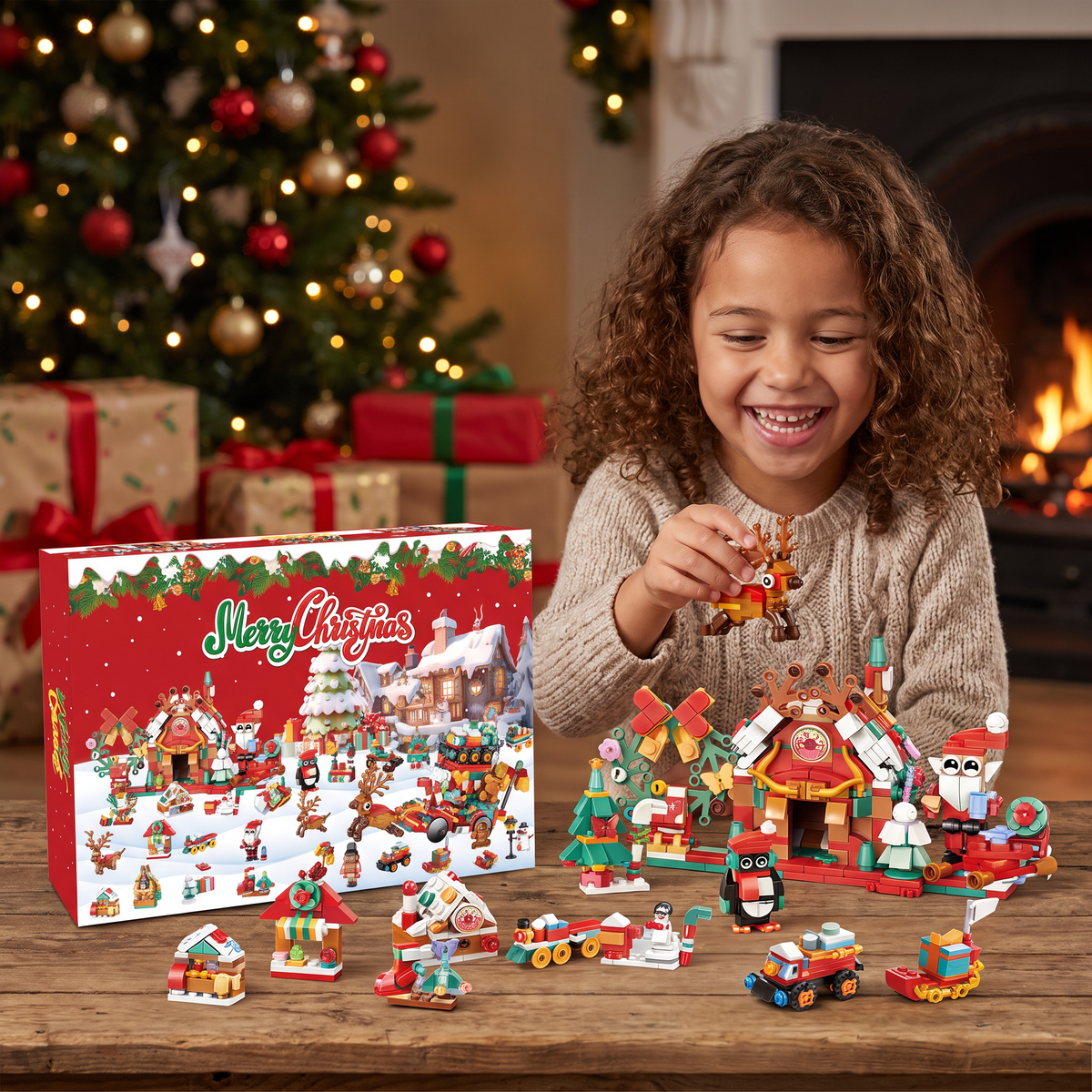 Christmas Village Building Blocks Advent Calendar for Kids