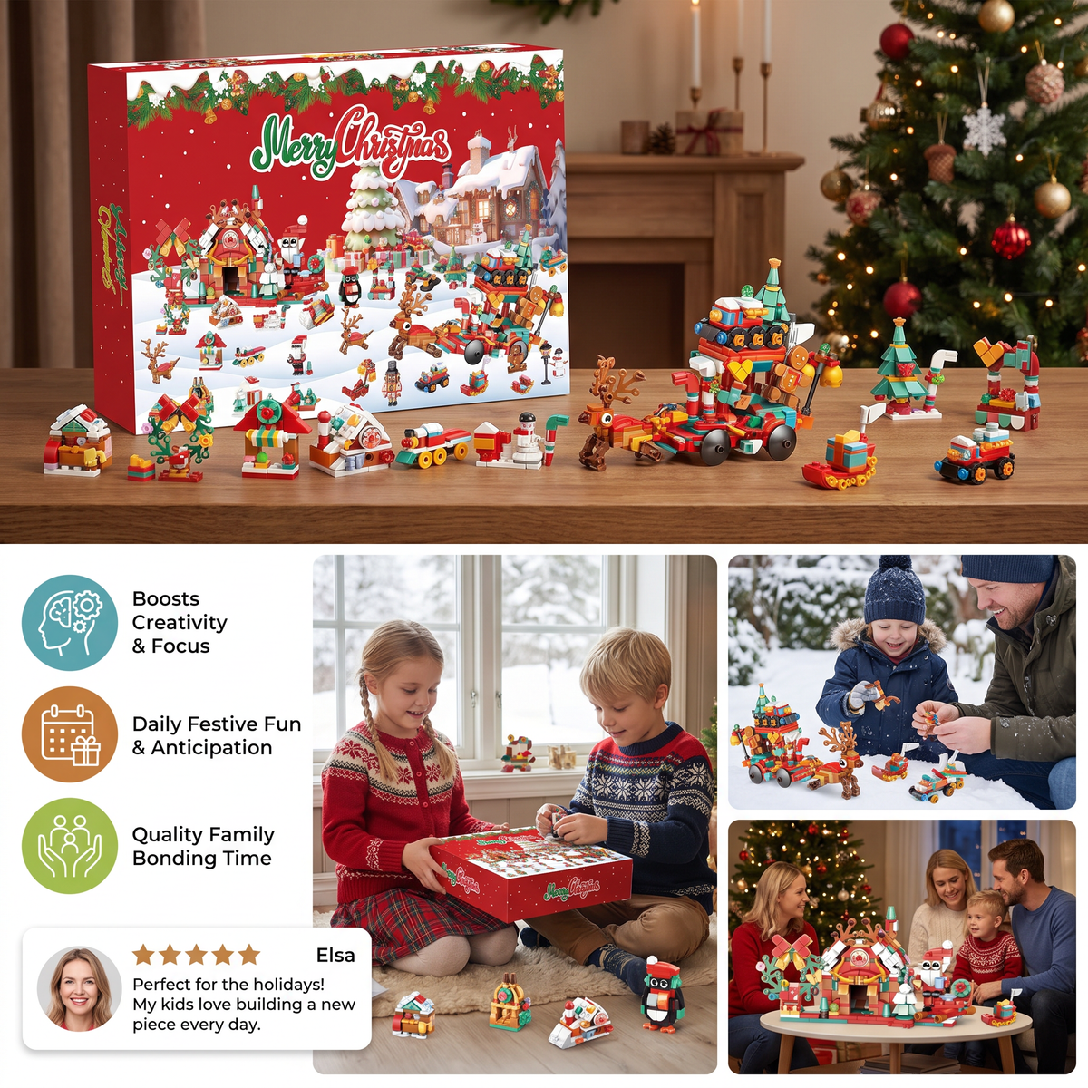 Christmas Village Building Blocks Advent Calendar for Kids