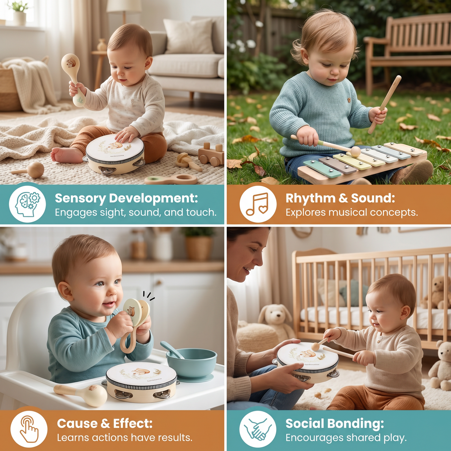 Montessori Wooden Musical Instruments Set for Babies – Sensory Learning Toy