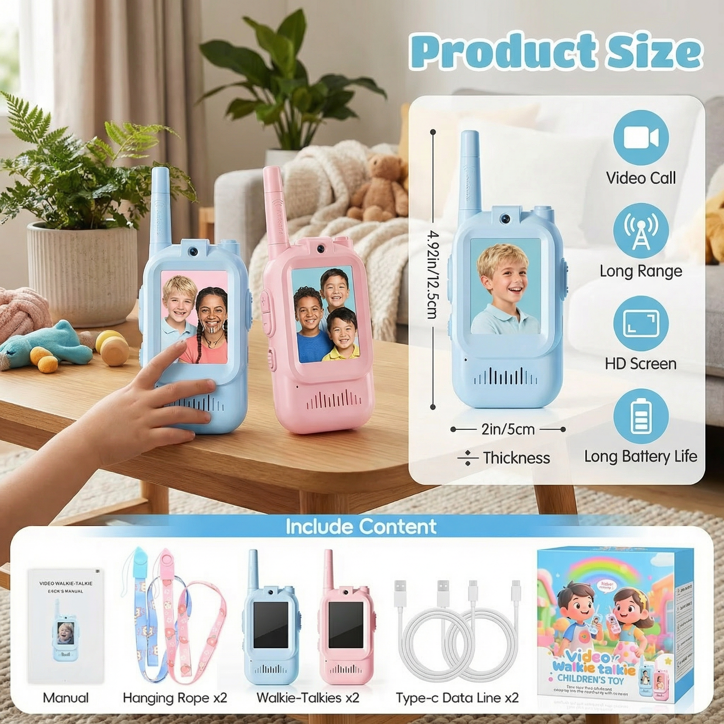 Kids' Video Walkie-Talkie 2-Pack – Radios with Camera & Screen