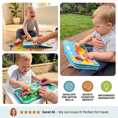 8-in-1 Montessori Dinosaur Busy Board Activity Book for Toddlers