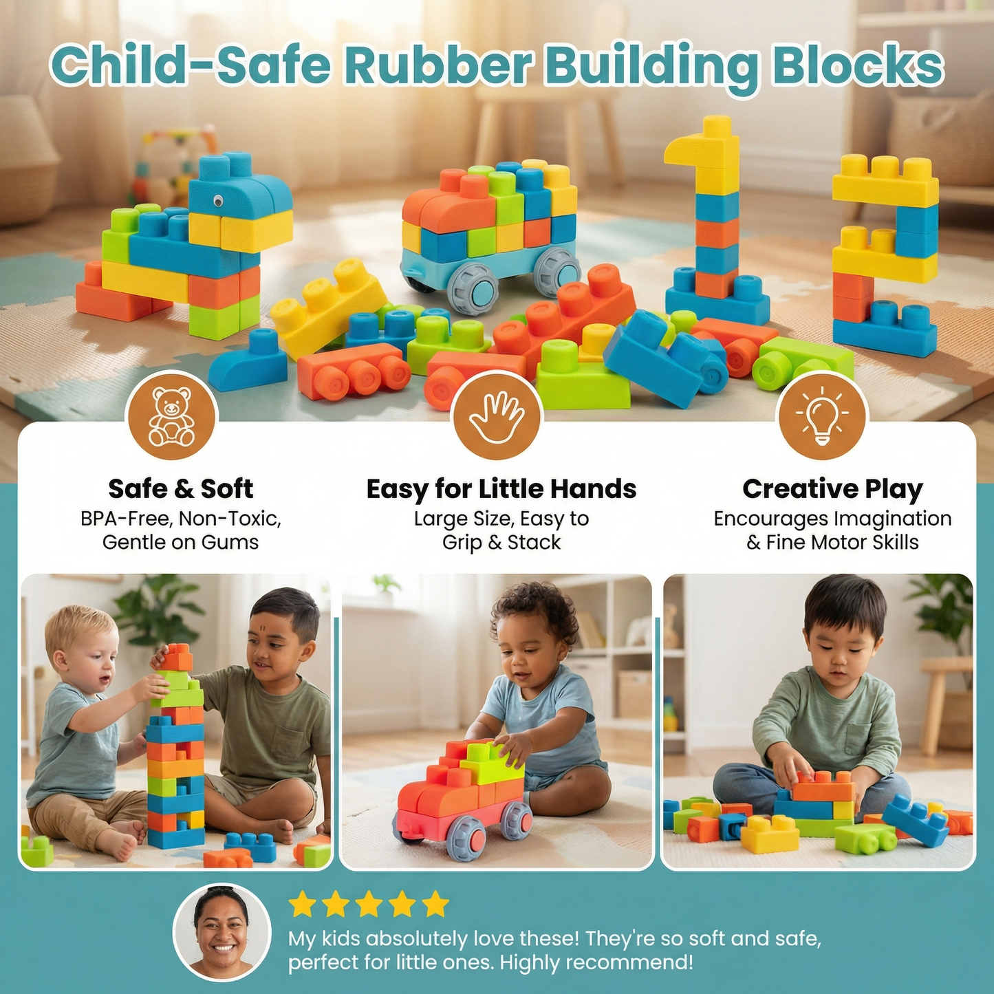 Child-Safe Rubber Building Blocks for Early Learning