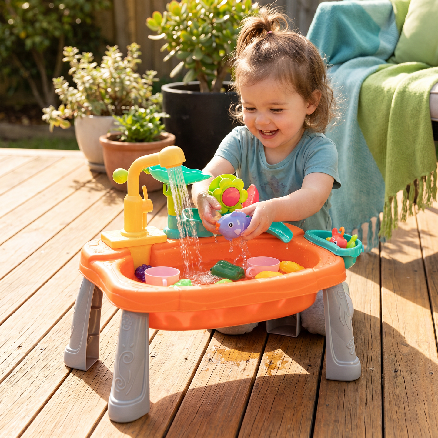 Ergonomic Elevated Kids Kitchen Sink Playset with Electric Running Water